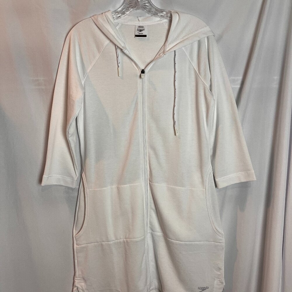 Women's White Speedo Zip Front Athleisure Swim cover Size S